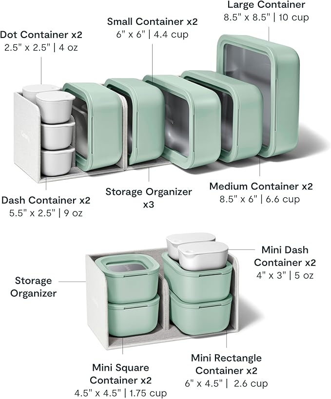 Caraway 25pc Glass Food Storage Set - Non-Toxic Ceramic-Coated Glass - Air Release Technology - Compact & Stackable Design - Mist