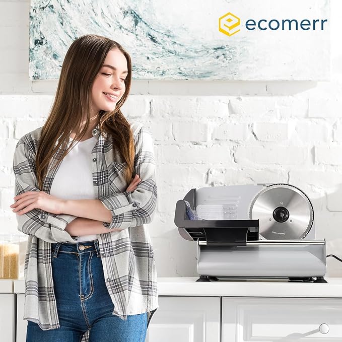 Meat Slicer, 200W Powerful Electric Food Slicer-Deli Meat Slicer Machine for Home Use for, Cheese, Bread, Vegetables-2 Round 7.5" Stainless Steel Blade, Child Lock Protection & Adjustable Thickness