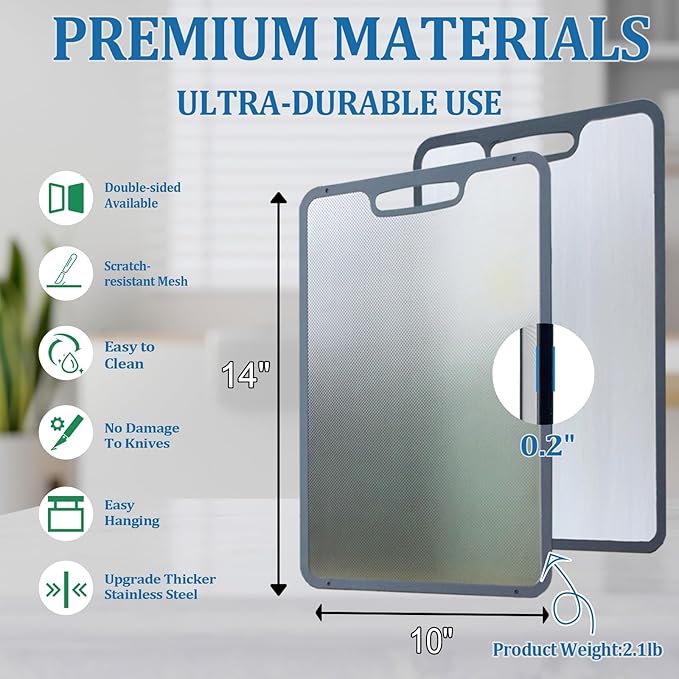 Premium Stainless Steel Cutting Board for Kitchen,Double Sided Chopping Board,Non-plastic Design with Juice Groove,Non-Slip Design for Safety,Ideal Gift for Chefs,Size:14''×10''(Large)