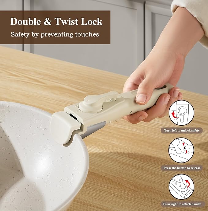 20 Pcs Pots and Pans Set Non Stick, Stackable Cookware Sets with Detachable Handle, Granite Induction RV Kitchen Portable Cooking Set Removable Handles, Dishwasher ＆ Oven Safe, Cream White