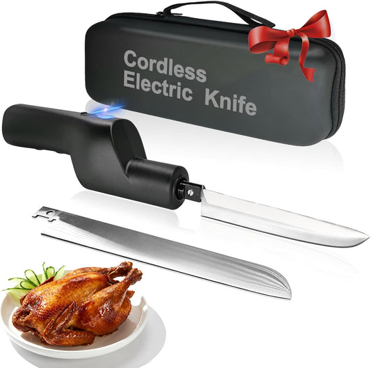 YOTAN Cordless Electric Knife, Electric Turkey Carver, Portable Rechargeable Lithium Electric Knife with Safety Lock, for Carving Meat, Turkey, Steak, Fish, Poultry, Bread, Vegetables, Handmade