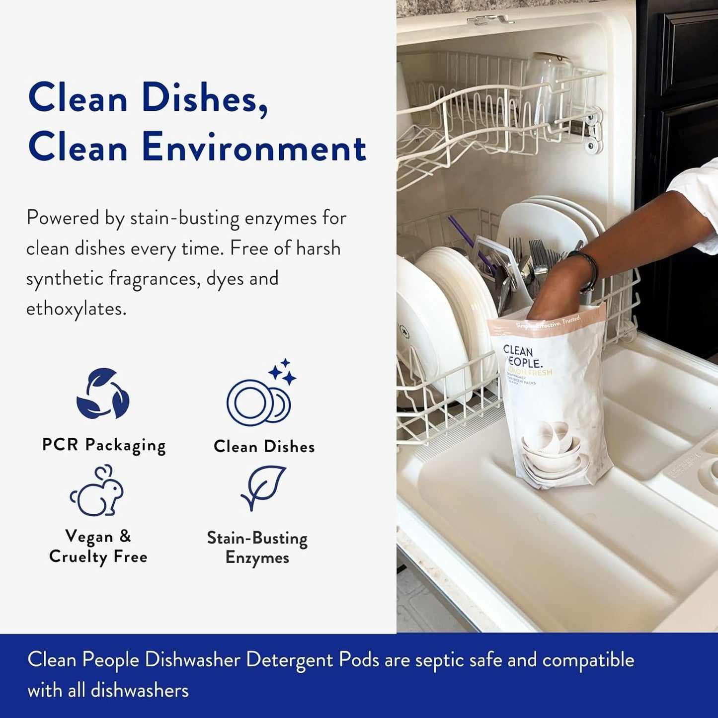 The Clean People Dishwasher Pods - Cuts Grease & Rinses Sparkling Clean - Residue-Free - Phosphate Free Dishwashing Pods - Lemon, 30 Pack