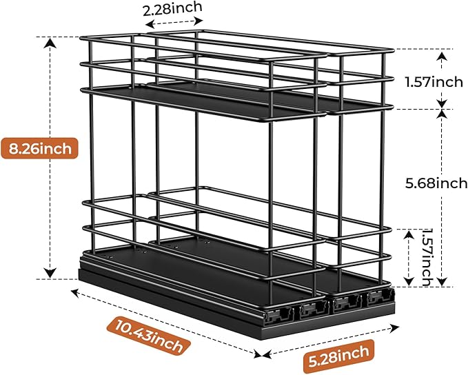 Pull Out Spice Rack Organizer for Cabinet, Slide Out Spice Racks, Easy to Install Spice Cabinet Organizer, 2.1''Wx10.35''Dx8.26''H, 2 Drawers 2 Tiers(Black)