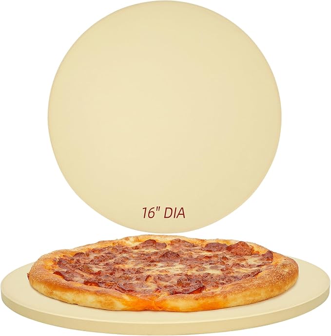 Round Pizza Stone for Grill and Oven- 16 inch Baking Stone Heavy-Duty Cordierite Pizza Stone for Bread, Cookies, Heat Proof BBQ Grilling Cooking Stone for Making Crisp Crust Pizza (Beige)