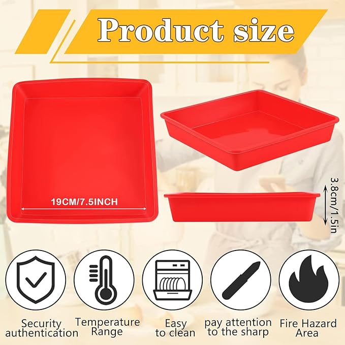 Geetery Set of 4 Silicone Square Cake Pan Silicone Brownie Pan Nonstick Baking Mold for Muffin Bread Rice Crispy Lasagna Pie, Red(7.5 x 7.5 x 1.5 Inches)