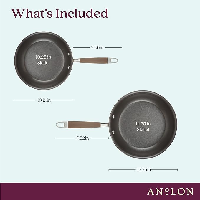 Anolon Advanced Home Hard-Anodized Nonstick Skillets (2 Piece Set- 10.25-Inch & 12.75-Inch, Bronze)