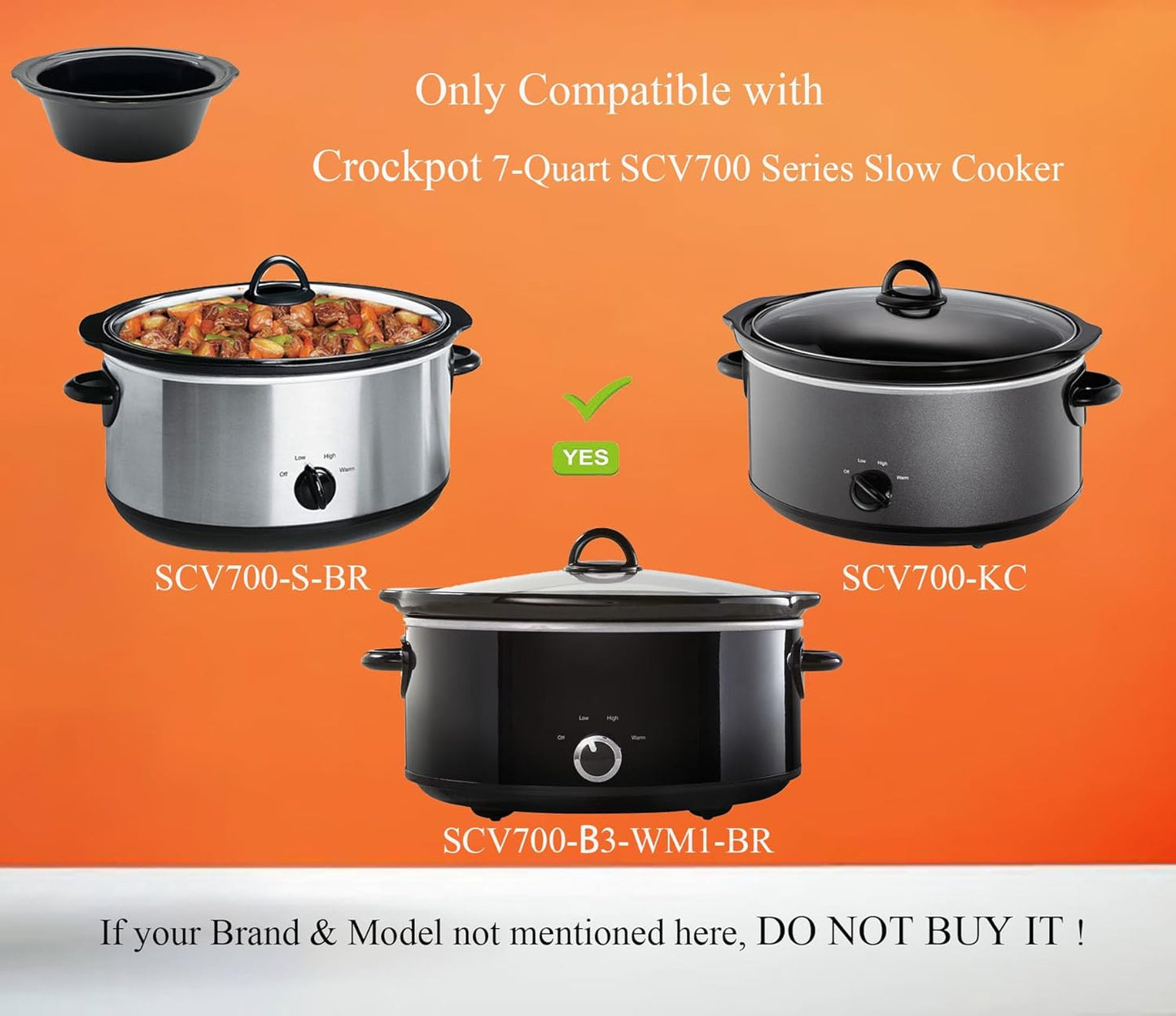 Oval Ceramic Pot Compatible for Crockpot Slow Cooker 7-Quart SCV700 Series