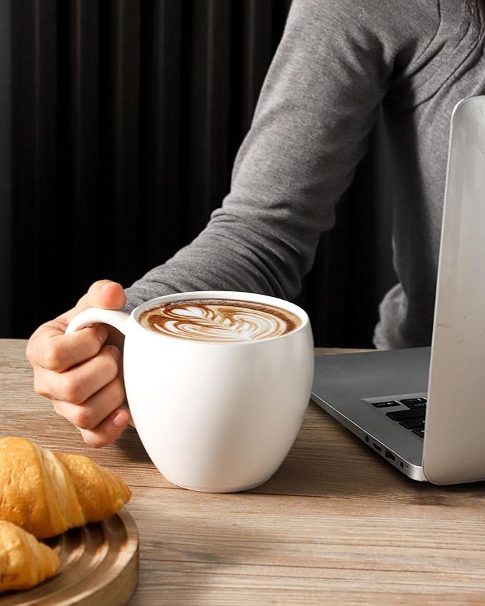 Coffee Mugs Set of 4, Stoneware 16 oz Coffee Cups for Latte, Tea, Milk, Cappuccino, Ceramic Tea Cups for Housewarming Wedding Gift, Microwave & Dishwasher Safe, Matte White