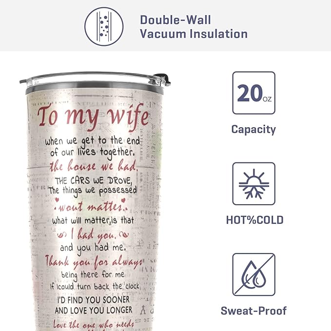JUDIAN Valentine's Day & Birthday Gift for Wife - Couple's 20oz Tumbler Travel Coffee Mug