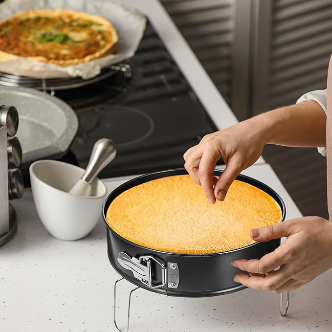 4 Pcs 10 Inch Non Stick Springform Pan with Removable Bottom Carbon Steel Round Springform Cheesecake Pan with Stainless Steel Spring Buckles for Baking Kitchens Restaurant(Black)