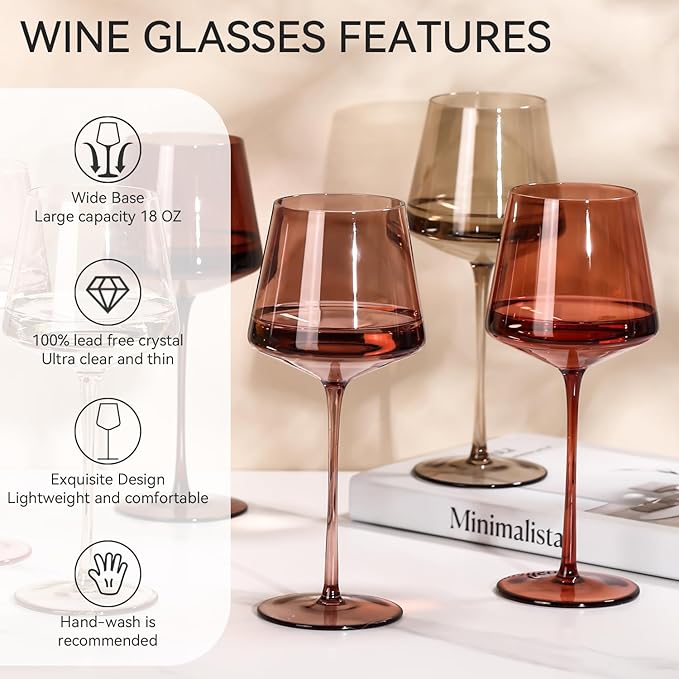 Colored Wine Glasses Set of 6-18oz【Hand Blown】colored Wine Glasses with Stem-Colored Wine Glass