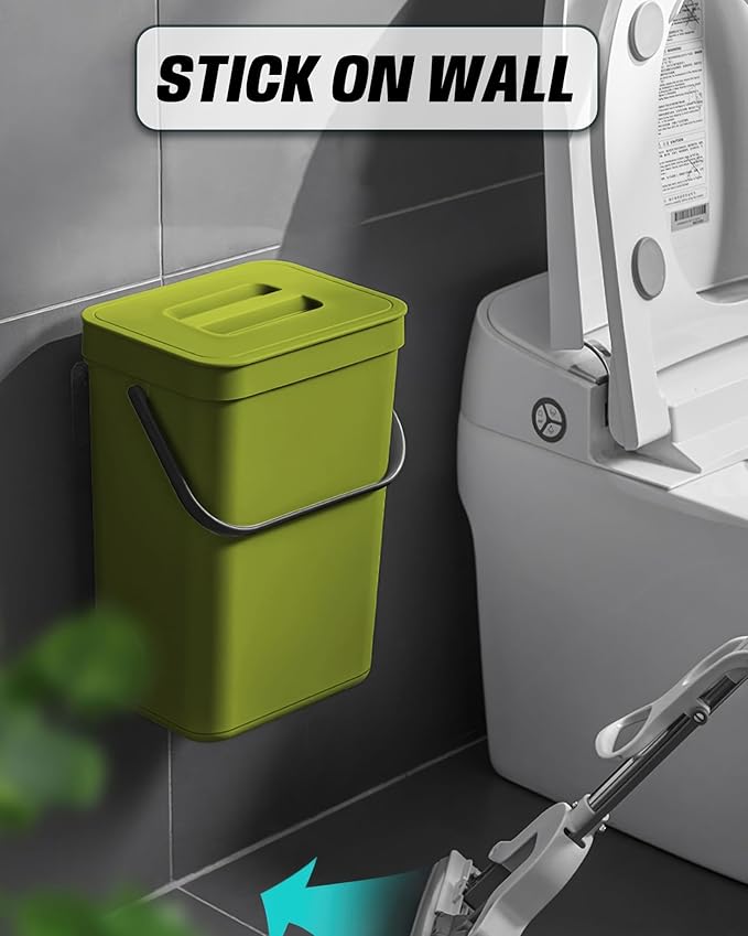 Kitchen Compost Bin - 3.2 Gallons Hanging Trash Can with Lid for Kitchen Bathroom, Under Sink Trash Can, Outdoor Compost Bucket with Lid, 12L(Lime Green)