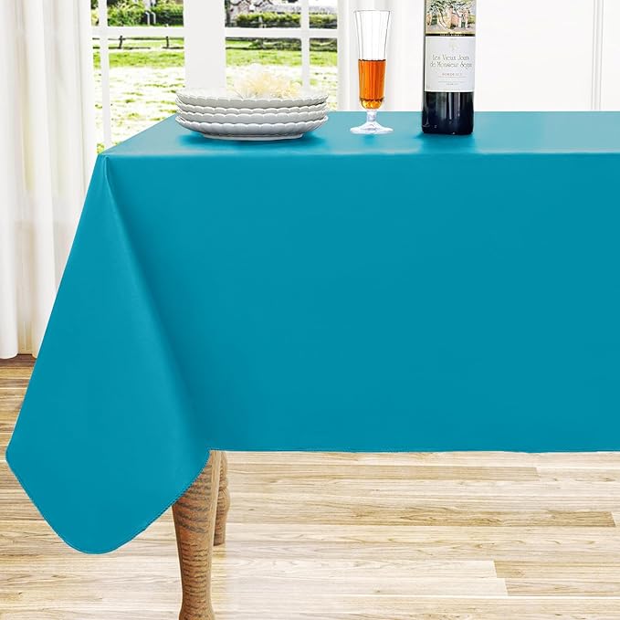 homing Rectangle Vinyl Tablecloth, Waterproof Spillproof Plastic Flannel Backed Table Cloth, Wipe Clean Table Cover for Dining, Buffet Parties and Camping (Turquoise, 60" x 120")