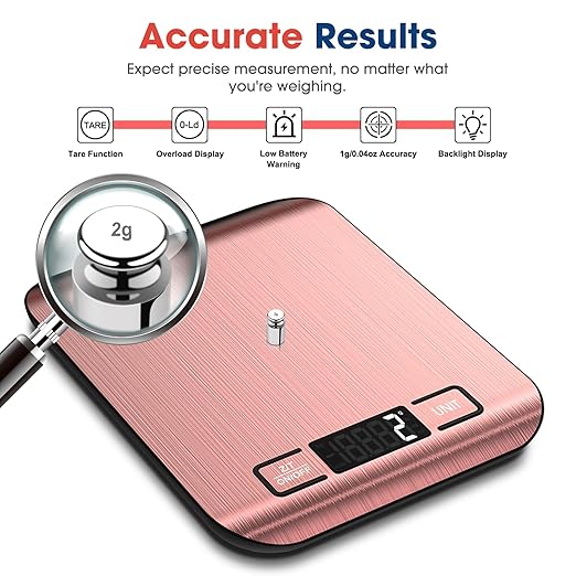 Mik-Nana Food Scale, 22lb Digital Kitchen Scale Weight Grams and Ounces for Baking Cooking Coffee Package Postage, 6 Units with Tare Function, LCD Display, Easy Clean Stainless Steel