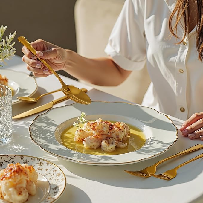 KINGSTONE 18/10 Stainless Steel Flatware, 20-Piece Forged Silverware Set for 4, Mirror Polished Cutlery Set Dishwaher Safe for Home, Restaurant, Wedding, Party, Gold