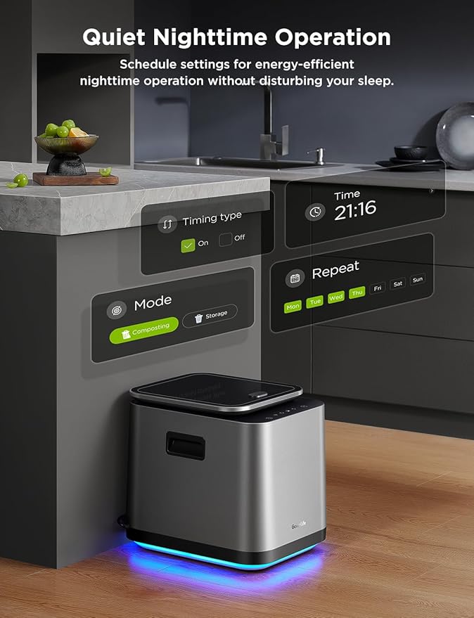 GoveeLife Smart Electric Composter for Kitchen, 3L Compost Bin Indoor with App & Voice Control, Auto-Cleaning, 3 Modes, Turn Food Waste to Fertilizer for Garden, Food Waste Compost Machine