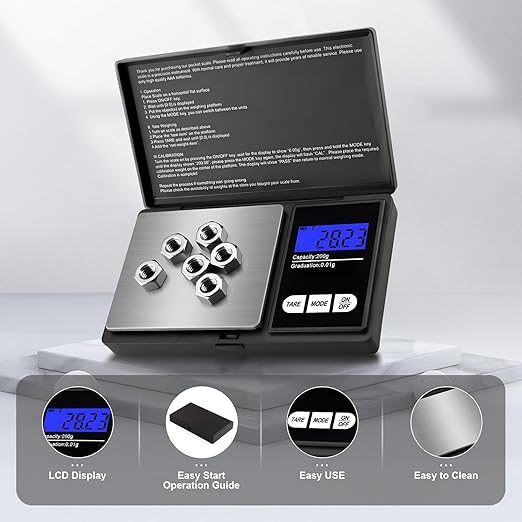 Digital Small Scale 200g/0.1g Accuracy Gram and Ounces Scale for Jewelry, Powder, Coin, Food Kitchen Pocket Scale with Tare, Backlight Display, Auto Shutoff