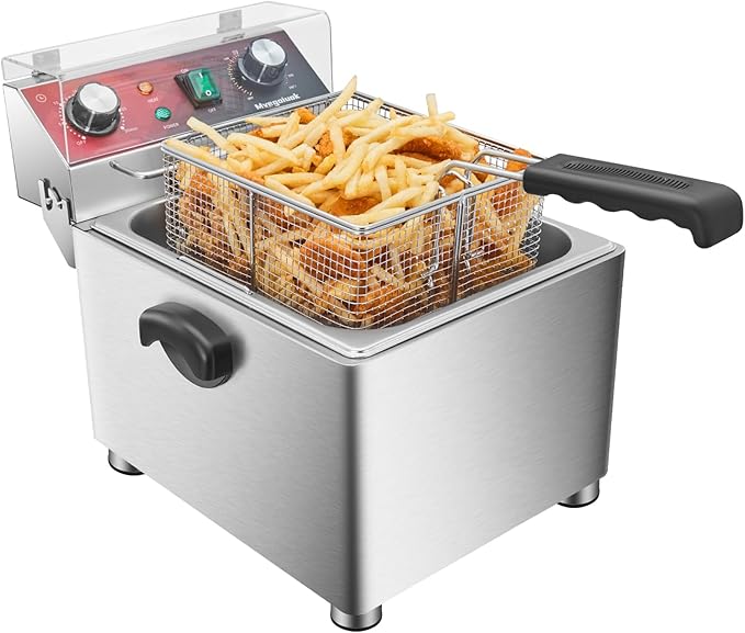 Mvegoiuok Electric Deep Fat Fryer With Basket and Lid 1800W Commercial Deep Fish Fryer With Oil Filtration for Home Use and Restaurant 12.7QT Stainless Steels Oil Fryer