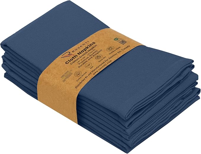 Ruvanti Cloth Napkins Set of 6, 18x18 Inches Napkins Cloth Washable, Soft, Durable, Absorbent, Cotton Blend. Table Dinner Napkins Cloth for Hotel, Lunch, Restaurant, Wedding Parties - Ocean Blue