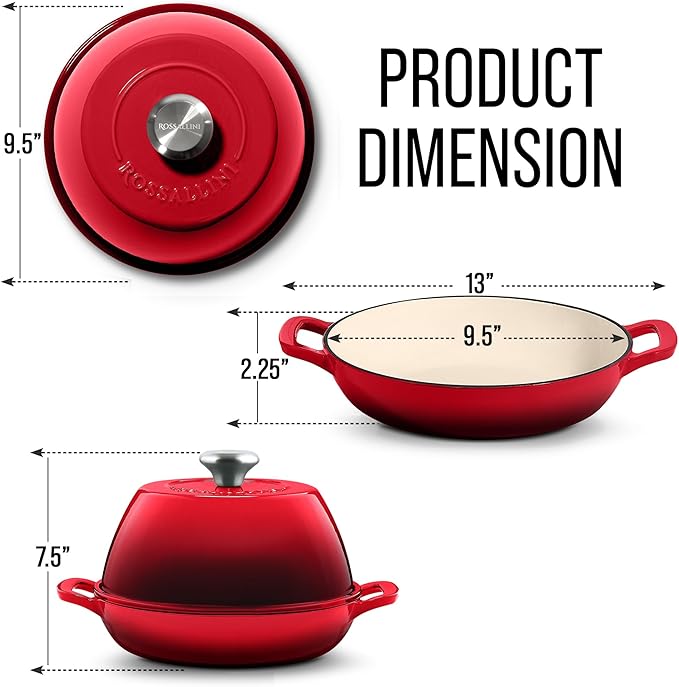 Signature Enameled Cast Iron Sourdough Bread Oven | Non-Stick with Tight Fitting Lid for Perfect Baking and Bread Making | 6QT Round Oven With Lid [Red]