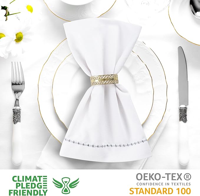 Urban Villa Easter Cloth Napkins Hemstitch White Grey 100% Cotton Absorbent Dinner Napkins (Set of 6) 20x20 Inches Soft Durable Washable Reusable Ideal for Everyday Use Wedding Parties Cloth Napkins