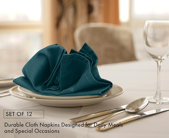Ruvanti Cloth Napkins Set of 12, 18x18 Inches Napkins Cloth Washable, Soft, Durable, Absorbent, Cotton Blend. Table Dinner Napkins Cloth for Thanksgiving, Halloween Dinners Parties - Deep Teal