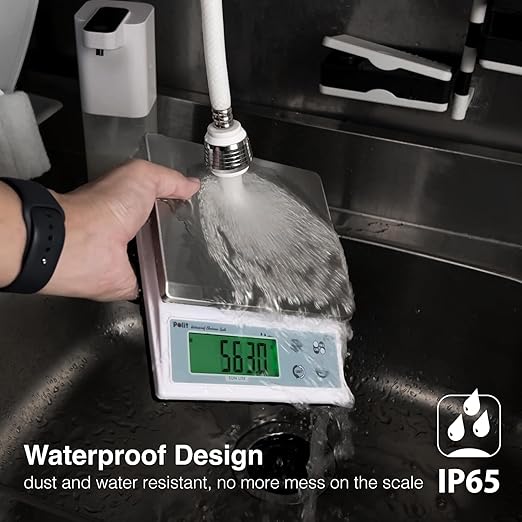 Polit Sun Lite IP65 Waterproof Food Scale 6.6lb/3kg, 0.1g/0.005oz Accuracy Kitchen Scale with LCD 304 Stainless Steel, Auto Precision Adjustment Grams & Ounces Baking Scale for Home, Kitchen