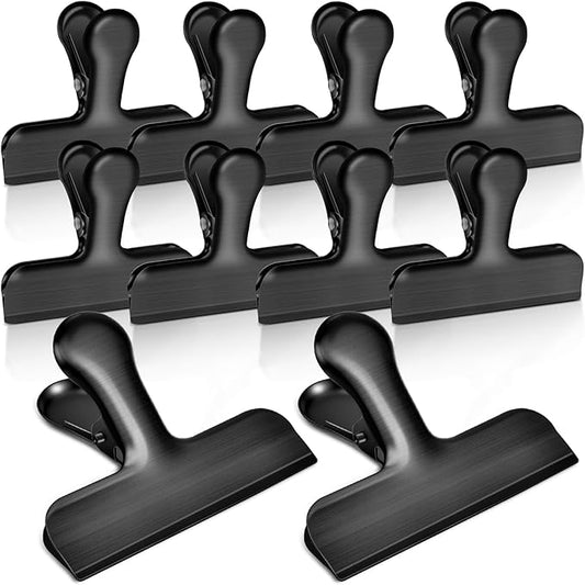 Bag Clips, 10 Pack Stainless Steel Chip Clips for Food, Food Clips Heavy Duty Clamp Clips Kitchen Clips Snack Clips for Office Kitchen Home, Black