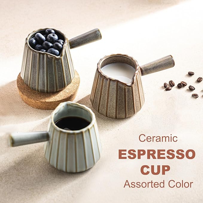 Espresso Cups Ceramic, 200ML Espresso Measuring Cup with Spout, Expresso Shots Cups with Handle, Espresso Accessories, Dark Green