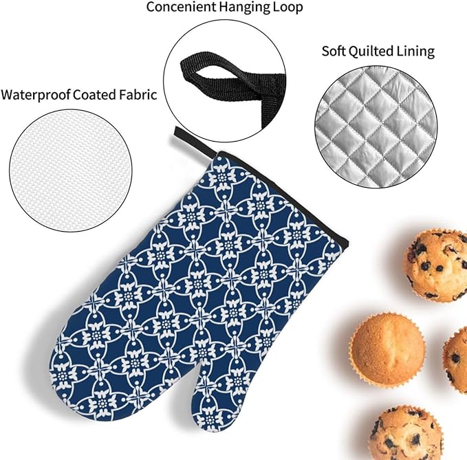 Oven Mitts Pot Holders Set 3 for Kitchen, Retro Mandala Insulation Oven Gloves Heat Resistant Pot Pads Cook Essentials Accessories for BBQ Baking Cooking Kitchen Decor Gifts for Women