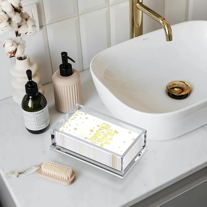Napkin Holder for Table, Acrylic Napkin Paper Towel Holder for Kitchen, Clear Acrylic Guest Towel Holder Tray for Bathroom, Cocktail Napkin Holder for Dinner (Rectangle Clear 0.31+0.4in Thickness)