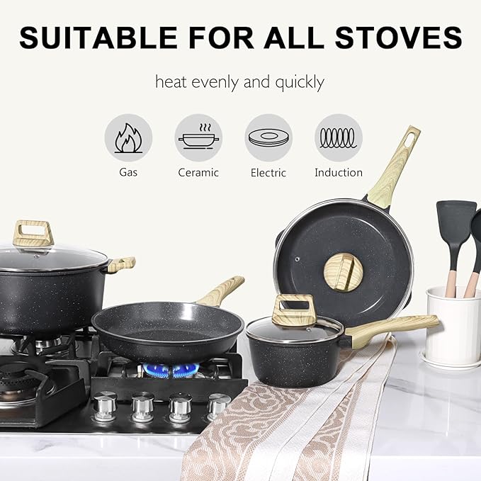 GiPP Ceramic Pots and Pans Set Non Stick - 17 Pcs Nonstick Cookware Set, Non-toxic Healthy Kitchen Cooking Set w/Frying Pans Set, Dishwasher Safe, PFAS PTFE PFOA PFOS Free