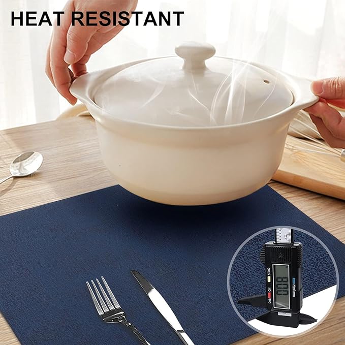 homing Faux Leather Heat Resistant Placemats 8 Packs, Waterproof Wipeable Dining PU Place Mats for Indoor & Outdoor, Easy to Clean, Dark Navy Blue