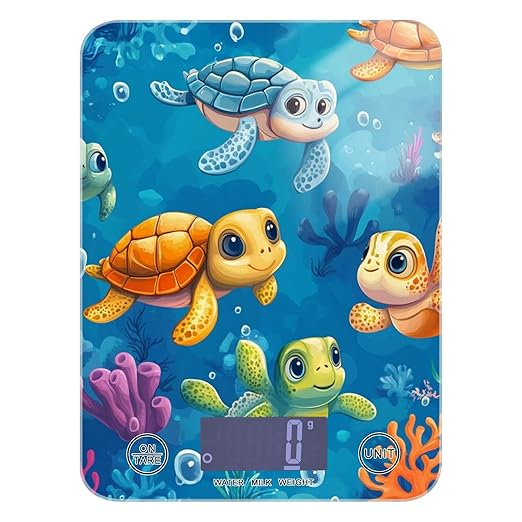 Blue Turtles and Corals Food Scale Kitchen Digital Scale Food Ounces and Grams Dieting Baking Cooking Waterproof Glass Panels LCD Display,4 Units Tare Function