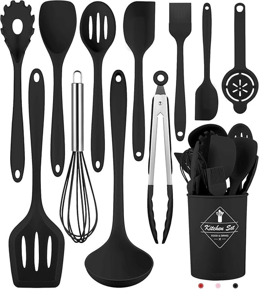 Kitchen Utensils Set-12 Pieces Silicone Cooking Utensils Set Dishwasher Safe 392°F Heat Resistant Spatula Set Nonstick Cookware