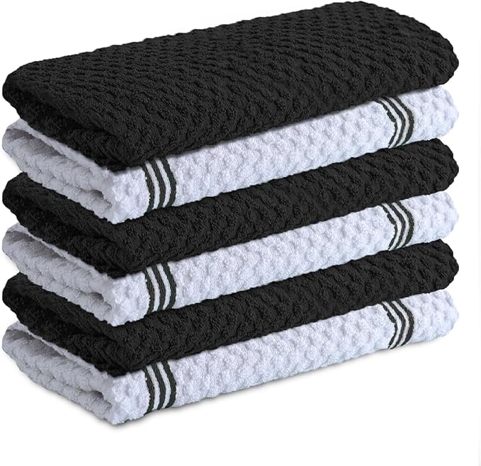 Infinitee Xclusives 100% Cotton Kitchen Towels - 15x25 Inch Ultra Soft Tea Towel, Super Absorbent Terry Dish Towels for Kitchen Linens |Storm Black|