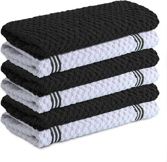 Infinitee Xclusives 100% Cotton Kitchen Towels - 15x25 Inch Ultra Soft Tea Towel, Super Absorbent Terry Dish Towels for Kitchen Linens |Storm Black|