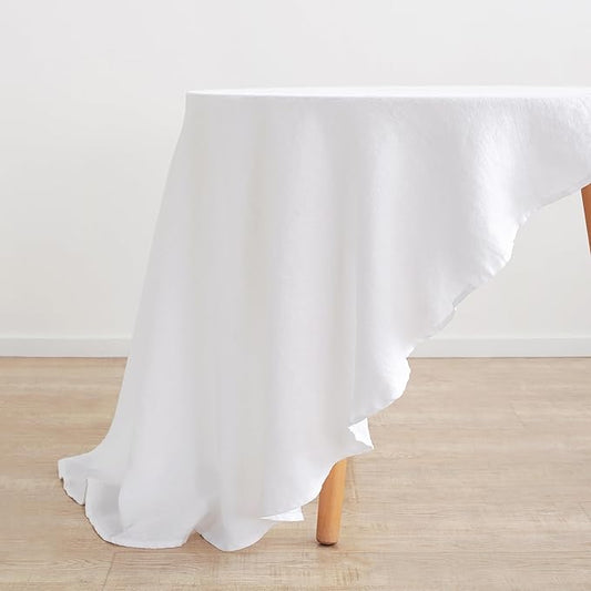 Linen World Linen Tablecloth, 100% French Linen Round Tablecloth 90" Inch, Washable White Tablecloth for Dining, Outdoor, Weddings and Restaurants, Decorative Valentine Easter