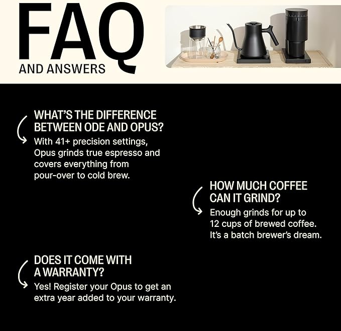 Fellow Opus Conical Burr Coffee Grinder - All Purpose Electric - Espresso Grinder with 41 Settings for Drip, French Press, & Cold Brew - Matte Black