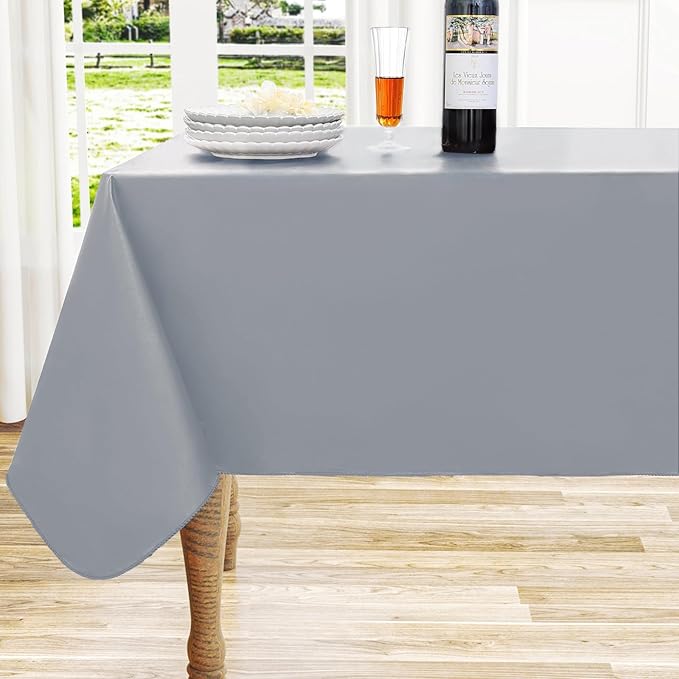 homing Rectangle Vinyl Tablecloth, Waterproof Spillproof Plastic Flannel Backed Table Cloth, Wipe Clean Table Cover for Dining, Buffet Parties and Camping (Grey, 60" x 120")