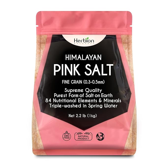 HERBION Naturals Himalayan Pink Salt Pouch Fine Grain, 100% Pure with 84 Minerals for Seasoning, Resealable, Organic, All-Natural Salt, Triple-Washed in Spring Water, Vegan, Kosher Certified
