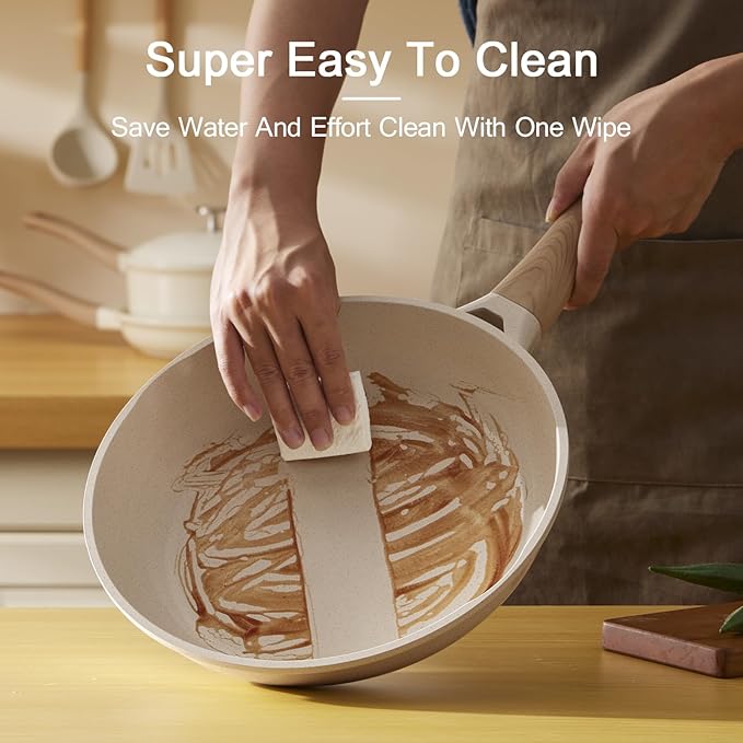 21Pcs Pots and Pans Set with Aluminum Lid, Nonstick Ti-Ceramic Cookware Sets, Induction Cookware Non Stick Cooking Set w/Frying Pans & Saucepans(PFOS, PFOA Free)-Taupe