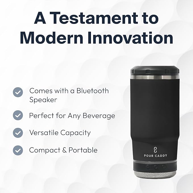 Chill & Brew, Insulated Can & Bottle Holder, Bluetooth Cup with Speaker, Fits 12 oz Cans, Skinny Cans, Most Bottles & Cold Drinks, Black