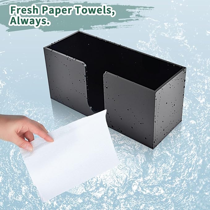 2Pack Paper Towel Holder Countertop, Black Acrylic Napkin Dispenser, Multifold Paper Towel Dispenser for Z-fold C-fold MultiFold Trifold-Bathroom Toilet Kitchen Restaurant