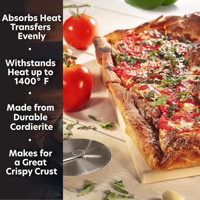 CucinaPro Pizza Stone for Oven, Grill, BBQ- Extra Thick 5/8" Cordierite Rectangular Baking Stone for Better Cooking- 16" x 14" Pan- Holds High Temp For Crispy Crust- Kitchen Essential Must Have Gift