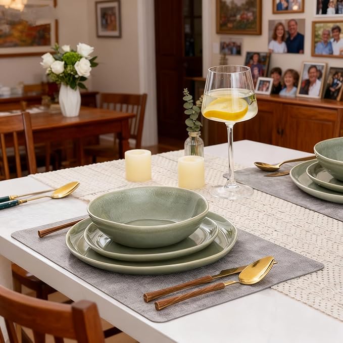 AmorArc Ceramic Dinnerware Sets,Handmade Reactive Glaze Stoneware Plates and Bowls Set,Highly Scratch Resistant | Dishwasher & Microwave Safe Dishes Set,Service for 4 (12pc)