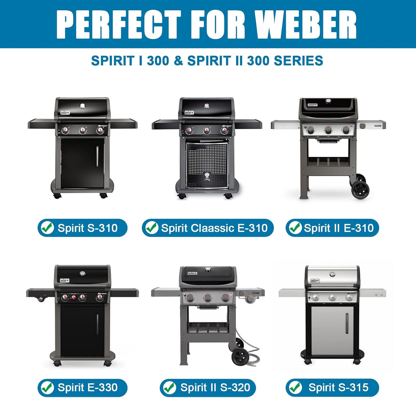 6787 Full-Size Griddle Inserts with Handles for Weber Spirit I & II 300 Series Grills Nonstick Flat Top Griddle for Weber Spirit E-310 E-320 S-310 S-320 Spirit II E-310 S-310 E-320 S-320 Series