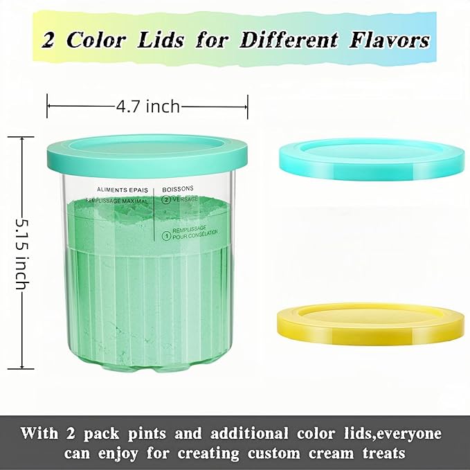 Compatible with Ninja NC500 NC501 Series Ice Cream Makers, 24 oz Ninja Creami Deluxe Pints and Lids, Ice Creami Deluxe Pints, ice creami container,BPA-Free,Dishwasher Safe,2Pack-Blue/Yellow