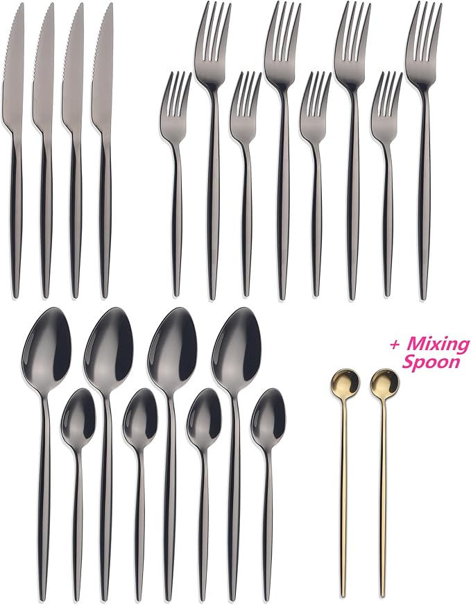20 Piece Luxury Silverware Set for 4 Black Mirror-Polished 18/10 Stainless Steel Heavy Flatware Set Modern Cutlery Set Knife/Fork/Spoon with Gifts for Home & Restaurant