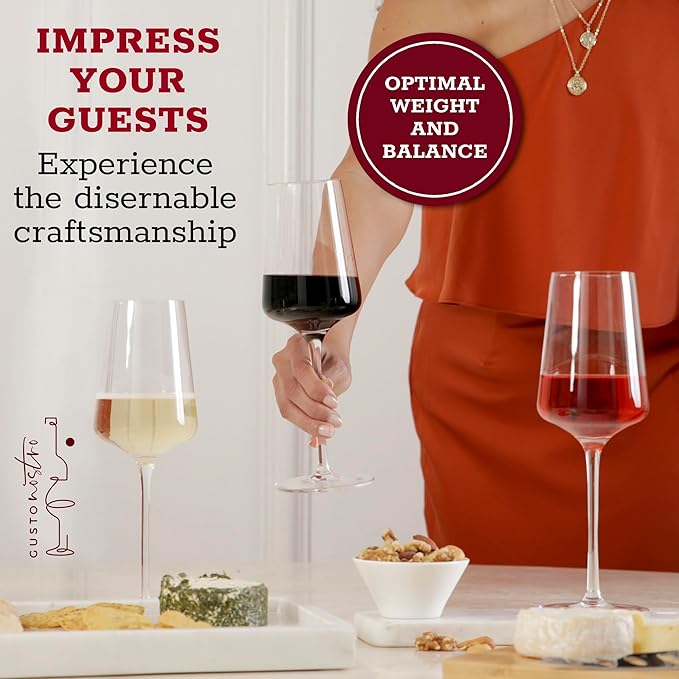 Gusto Nostro Crystal Wine Glasses Set of 4, 13.5 Oz Long Stem Modern Wine Glasses for White and Red Wine, Dishwasher Safe, Fancy, Elegant, Large and Tall Wine Glass for Wedding Christmas Anniversary